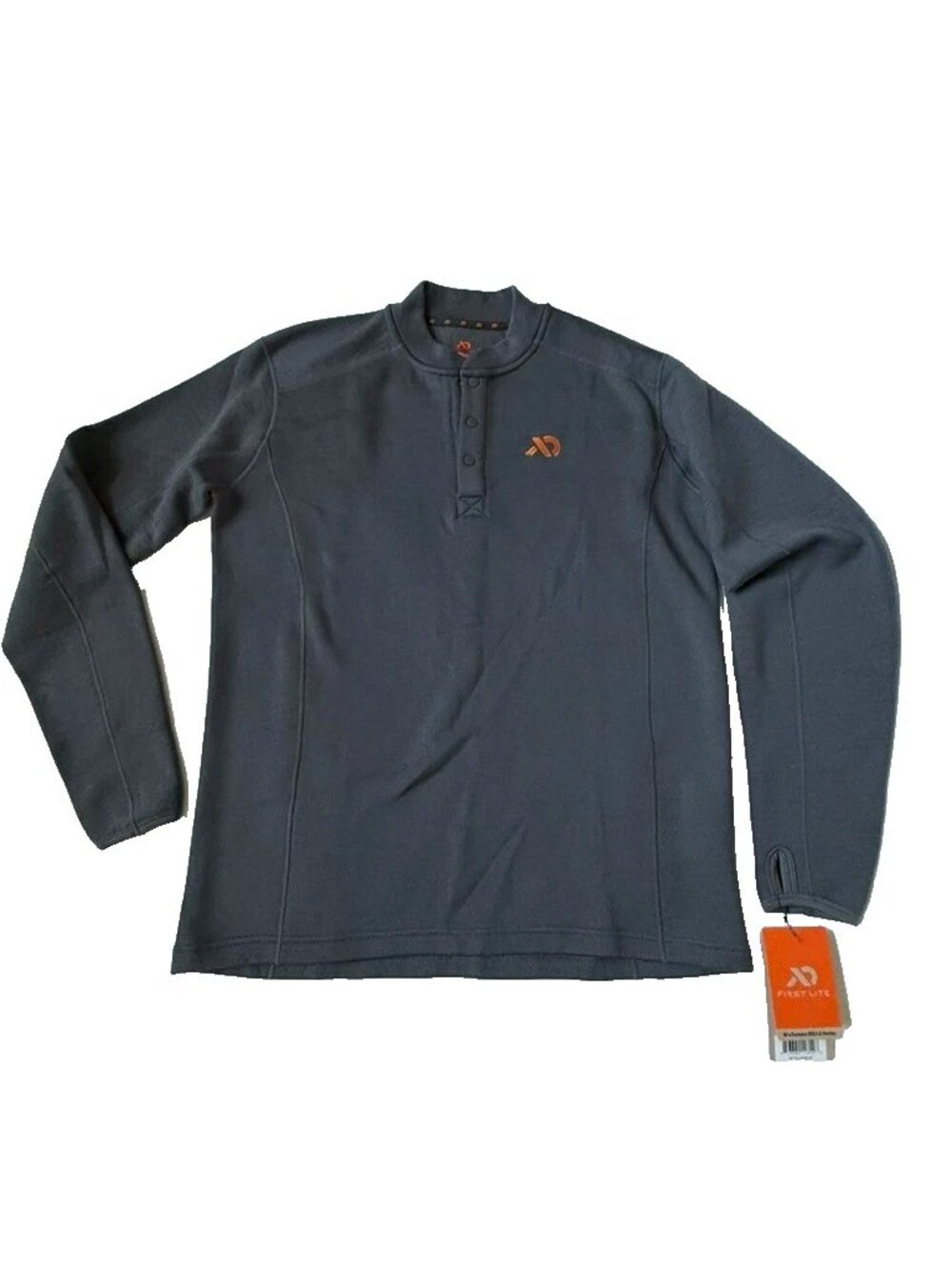 First Lite Mens L Merino-X Furnace 350 LS Henley Pullover Gray Hunt Layer Shirt